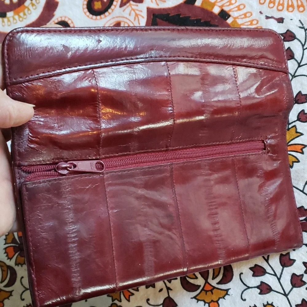 VTG Burgundy Genuine Eel Skin Long Clutch Wallet Soft Lux (BIN 005)